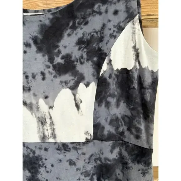 NWT Zen Knits Gray Tie Dyed Scoop Neck A-Line Midi Tank Dress #0880 Size L - Picture 4 of 5
